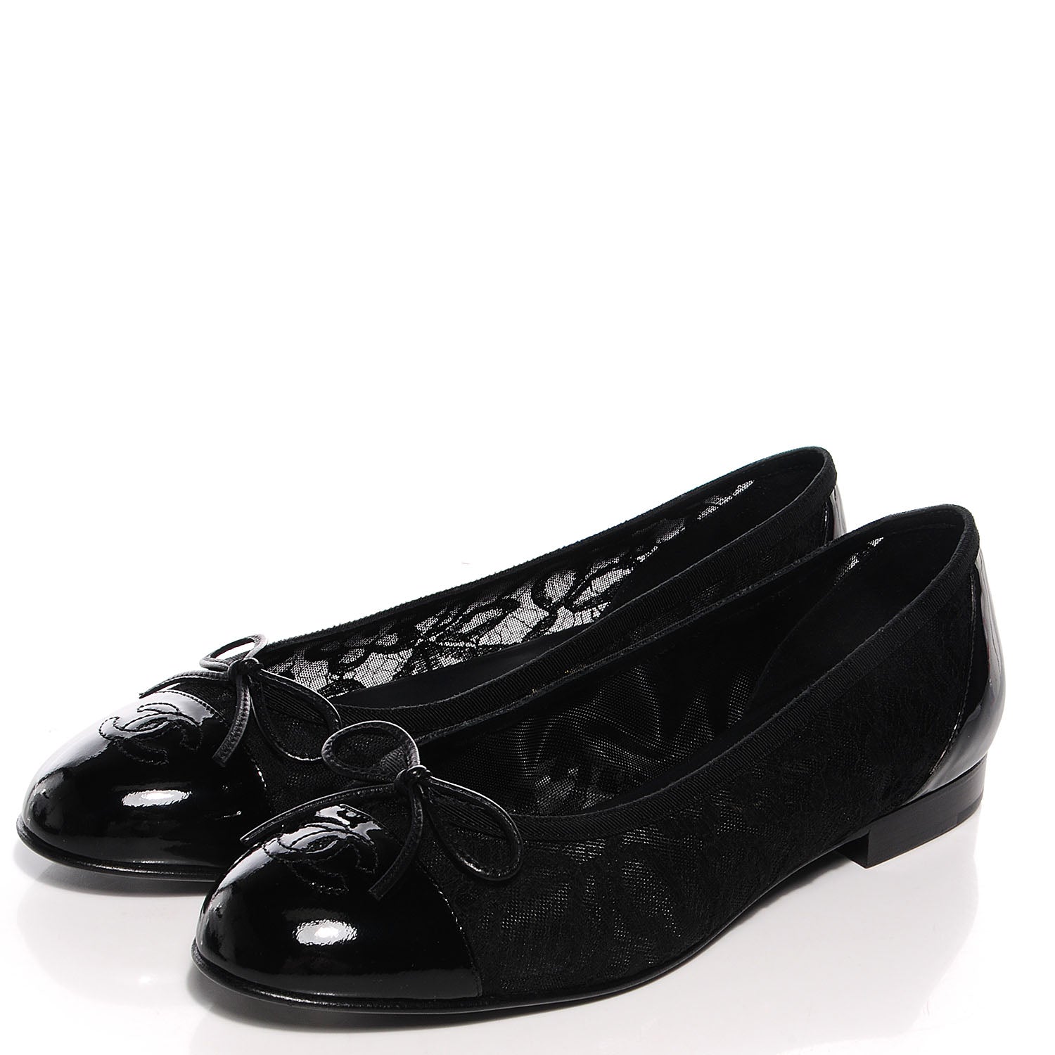 Chanel Patent Cap Toe Lace Ballerina Flats 38.5 Black 3 of 7