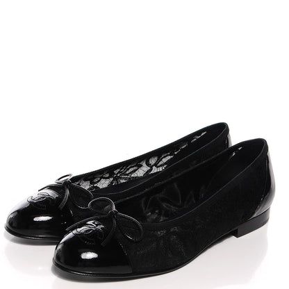 Chanel Patent Cap Toe Lace Ballerina Flats 38.5 Black 3 of 7