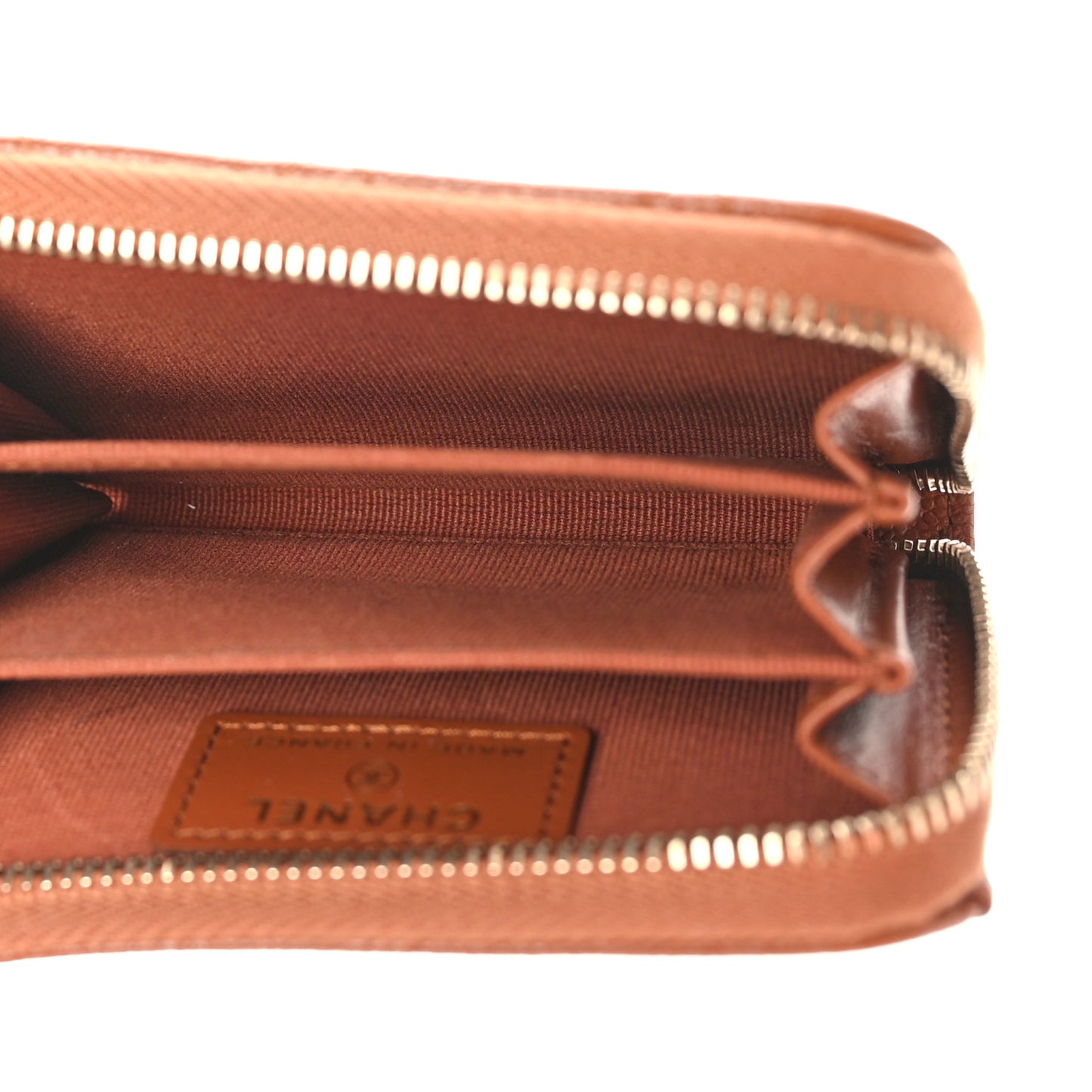 Caviar Quilted Zip Around Coin Purse Wallet Light Brown