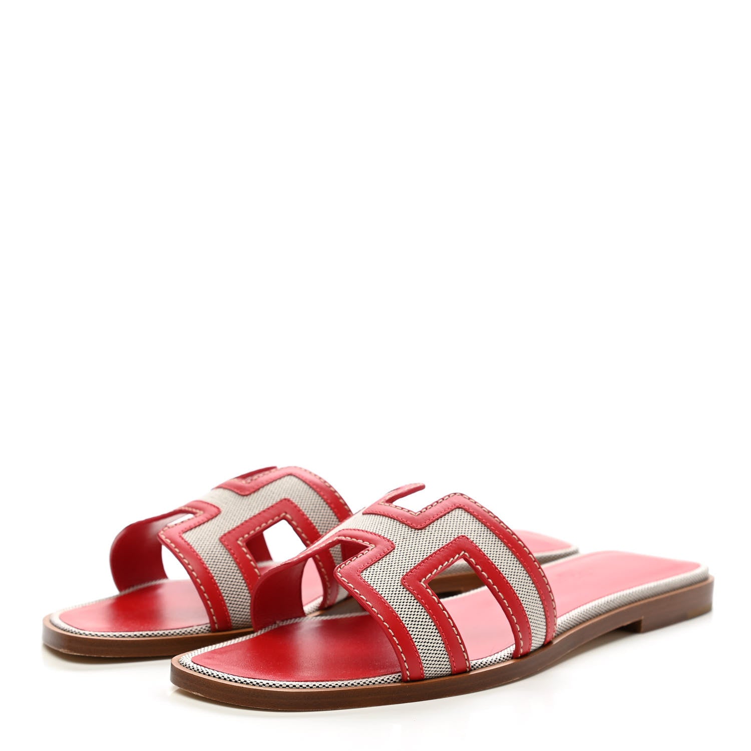 Hermes Canvas Calfskin Oran Sandals 37 Prunoir Rouge A Levre 3 of 9