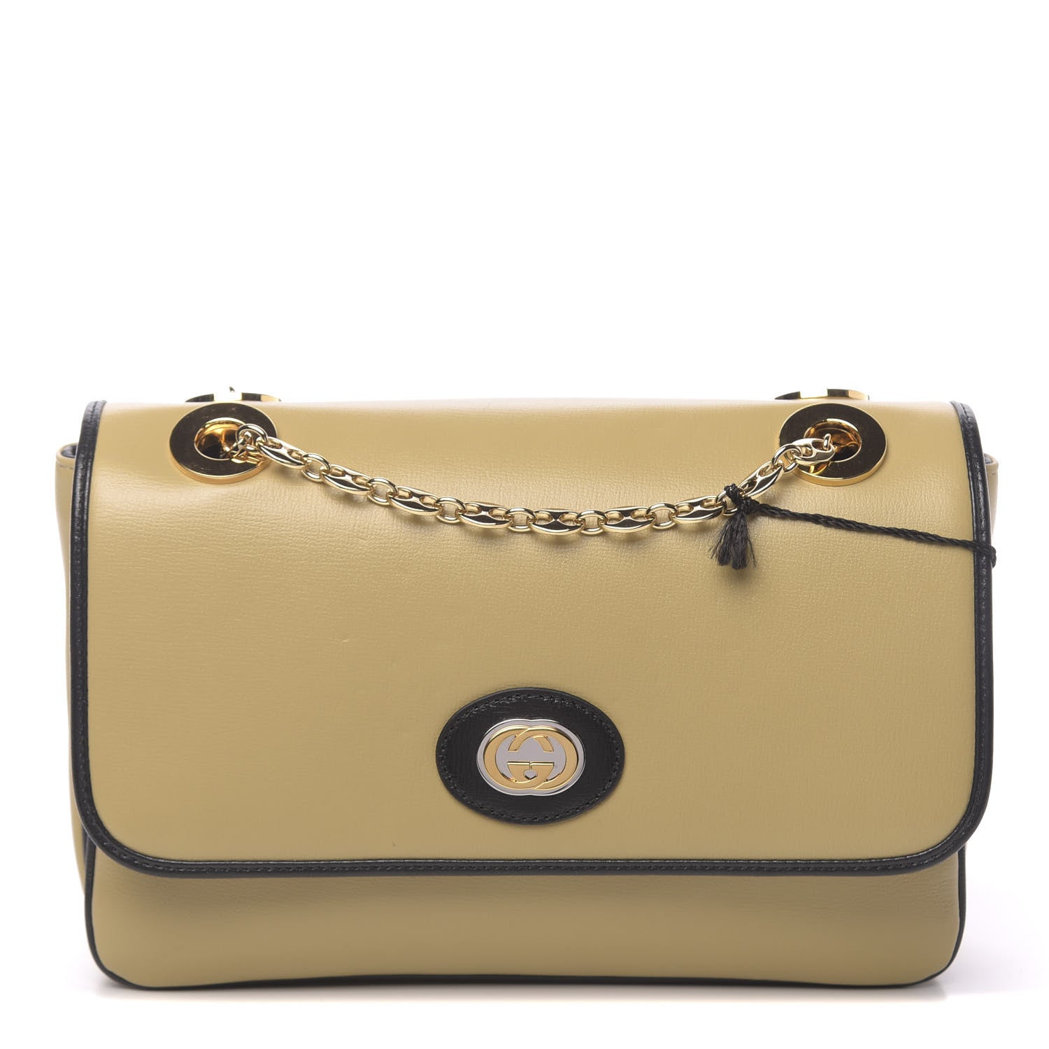 Gucci Azalea Calfskin Bi-Color Small Marina Chain Shoulder Bag Beige Black 1 of 12