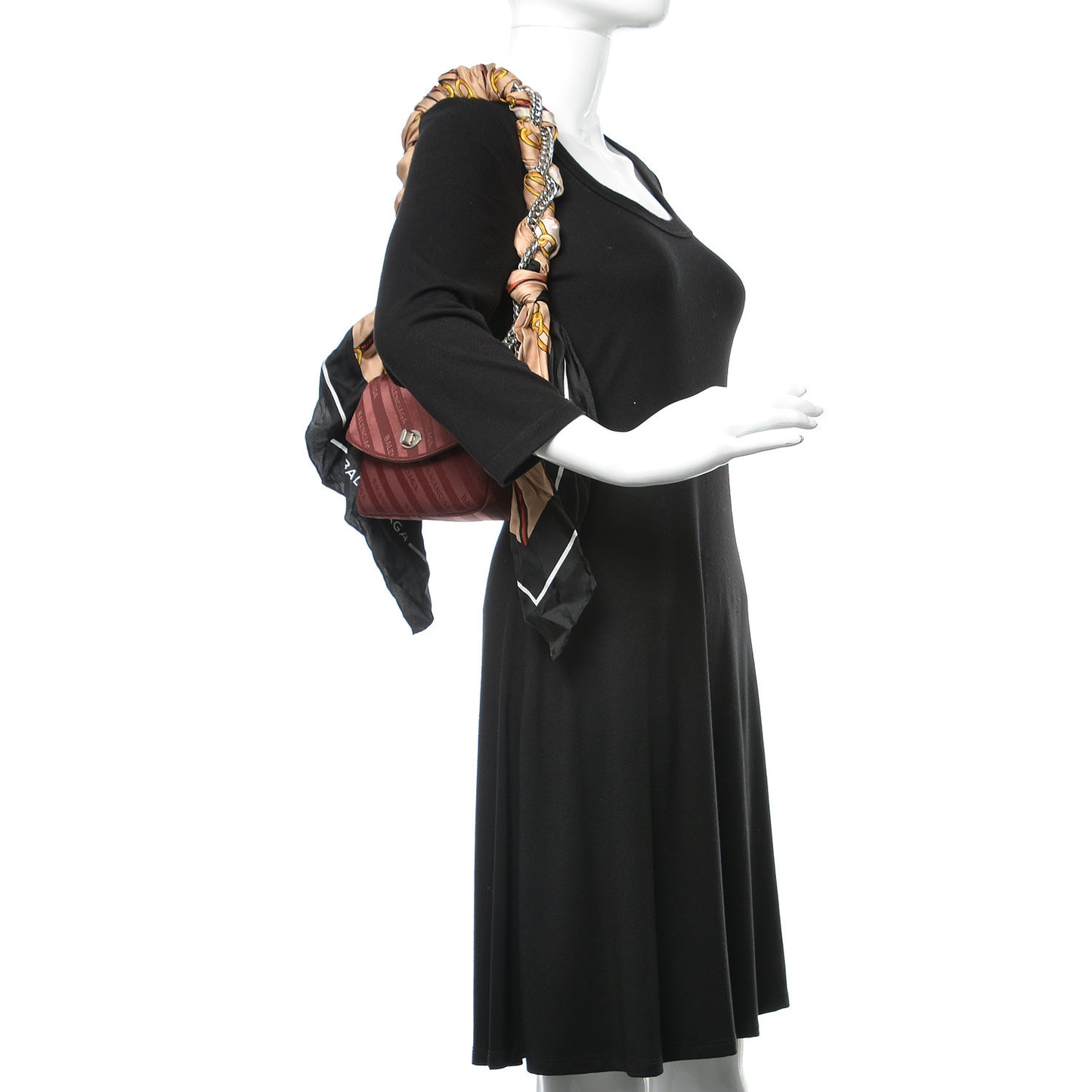 Nylon Jacquard Diagonal Logo Small Scarf Lock Chain Shoulder Bag Rouge Bordeaux Black Beige