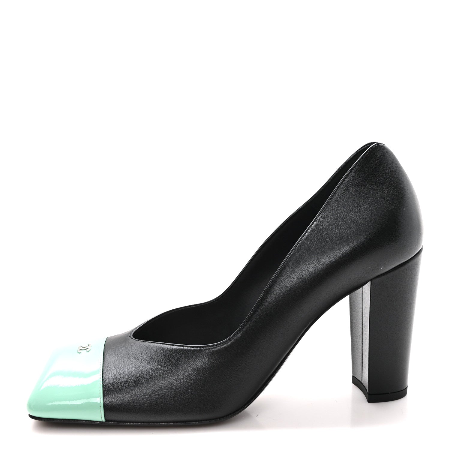 Chanel Lambskin Patent Calfskin Cap Toe Pumps 40 Black Green 1 of 10
