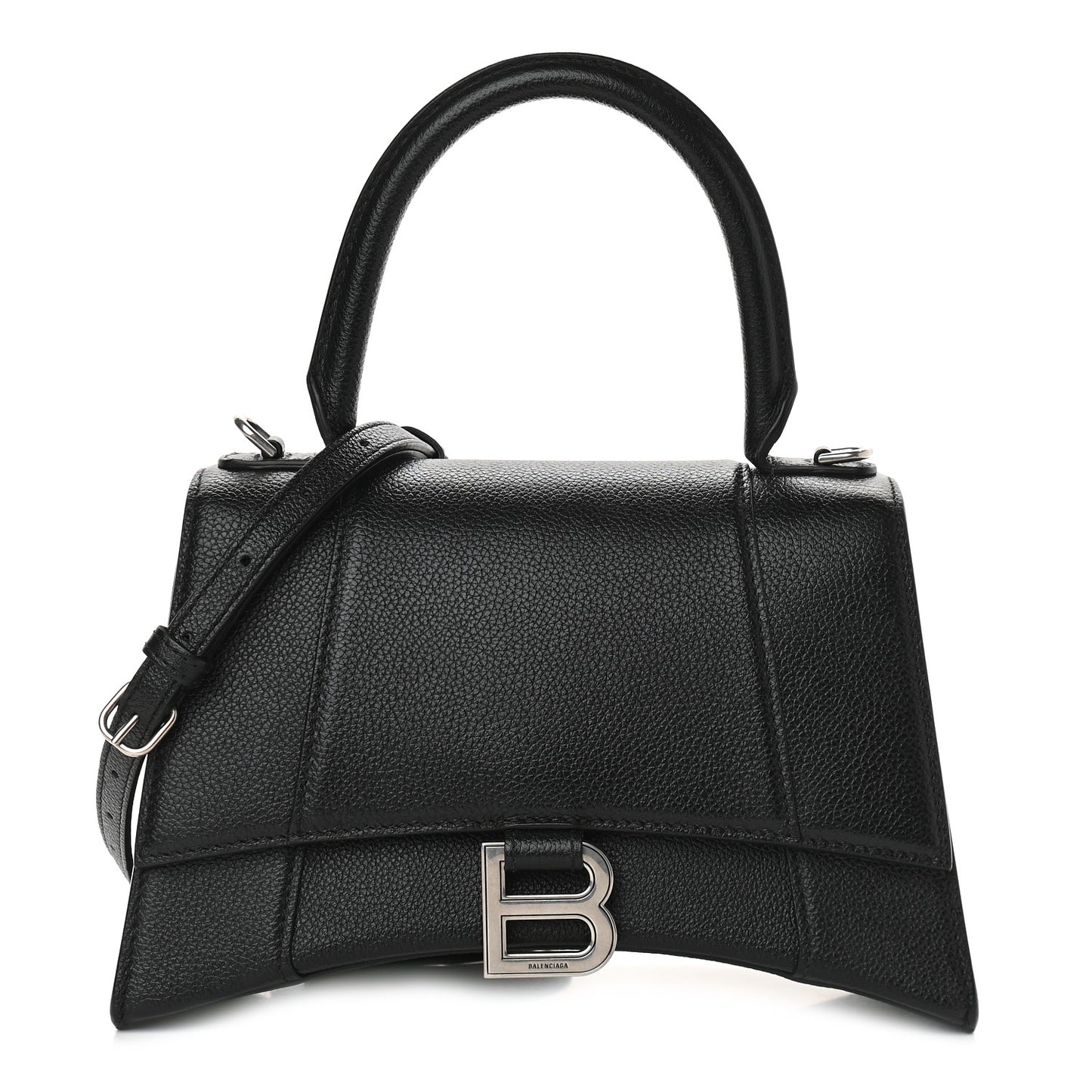 Grained Calfskin Small Hourglass Top Handle Bag Black