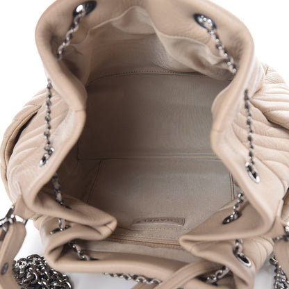 Chanel Deerskin Chevron Medium CC Chain Bucket Drawstring Bag Beige 6 of 8