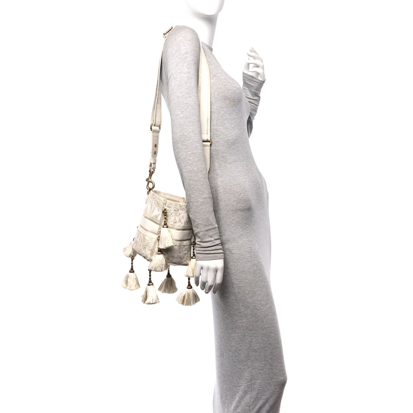 Canvas Embroidered Reve d'Infini Small D-Bubble Bucket Bag Gold