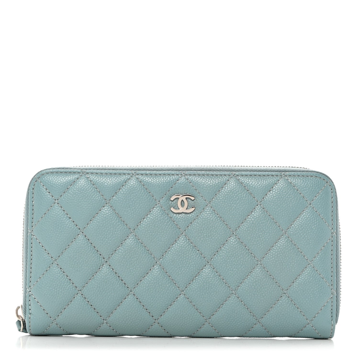 Chanel Caviar Quilted Large Gusset Zip Around Wallet Light Blue 1 of 9