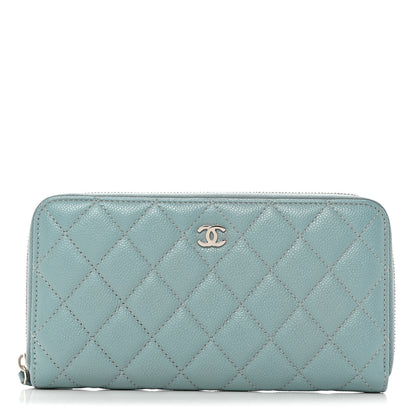 Chanel Caviar Quilted Large Gusset Zip Around Wallet Light Blue 1 of 9