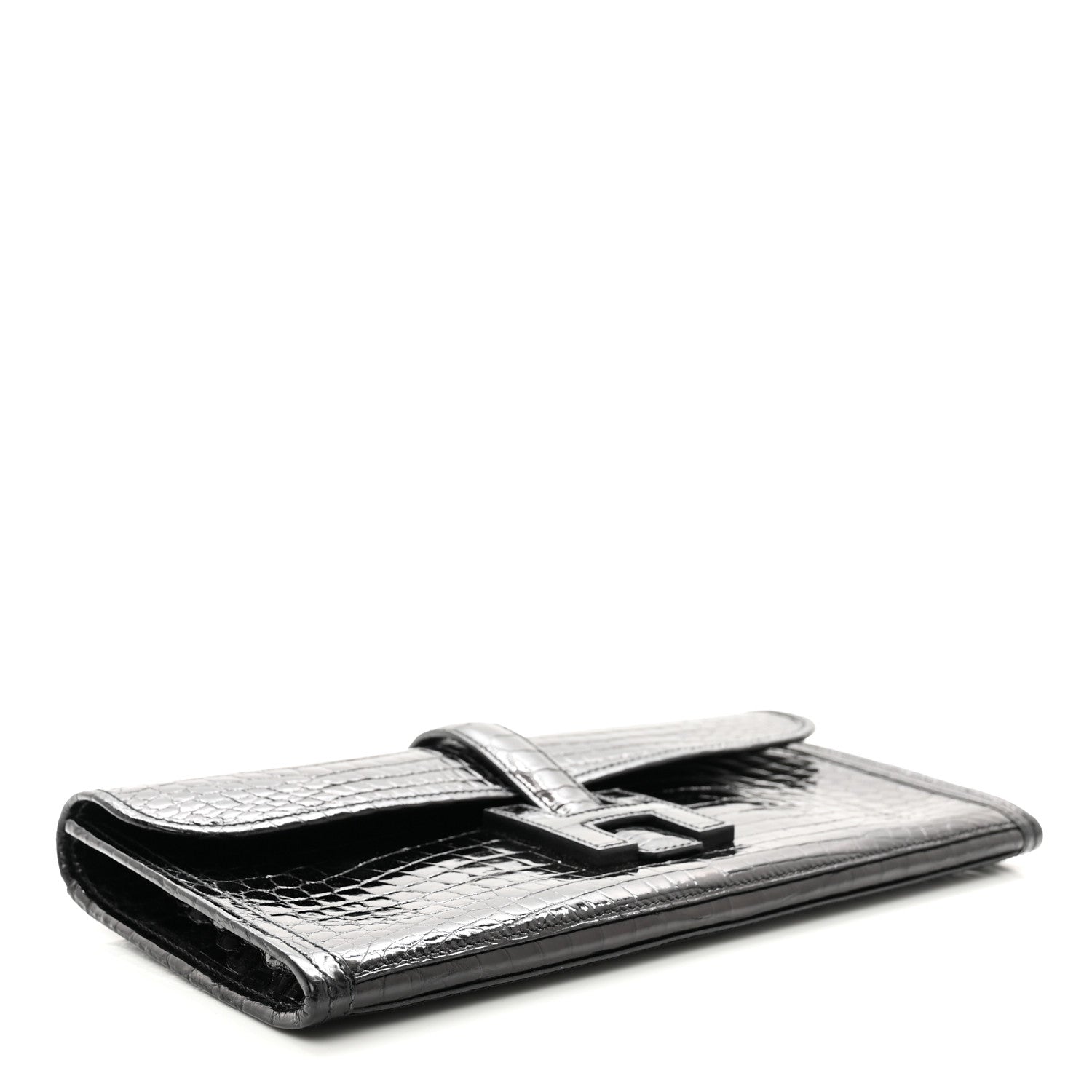 Hermes Shiny Niloticus Crocodile Jige Elan 29 Clutch Black 4 of 7