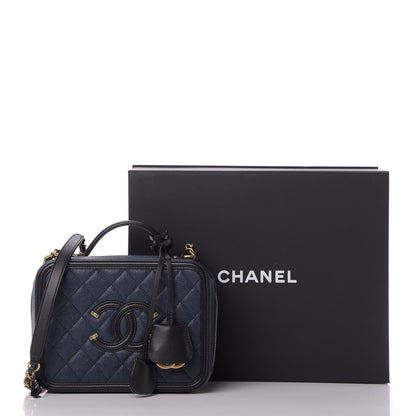 Chanel Caviar Quilted Medium CC Filigree Vanity Case Navy Black 10 of 10