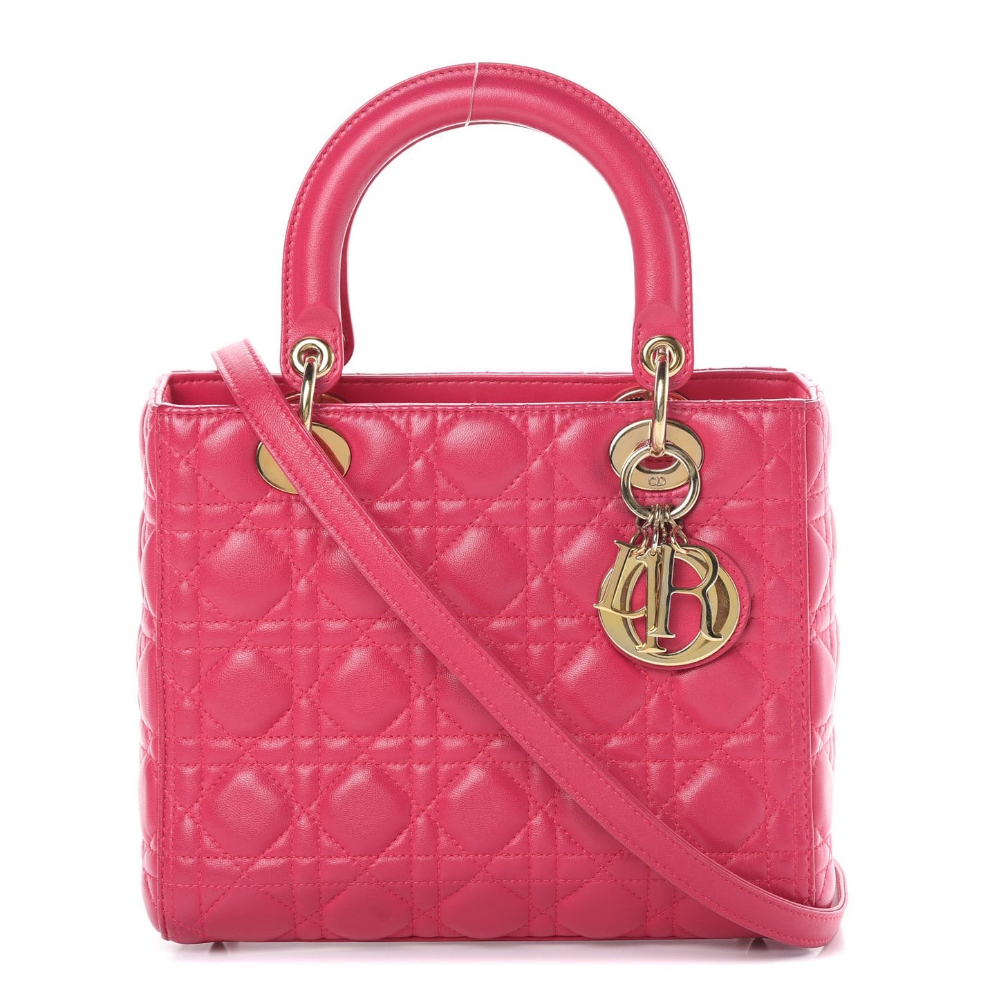 Lambskin Cannage Medium Lady Dior Fuchsia
