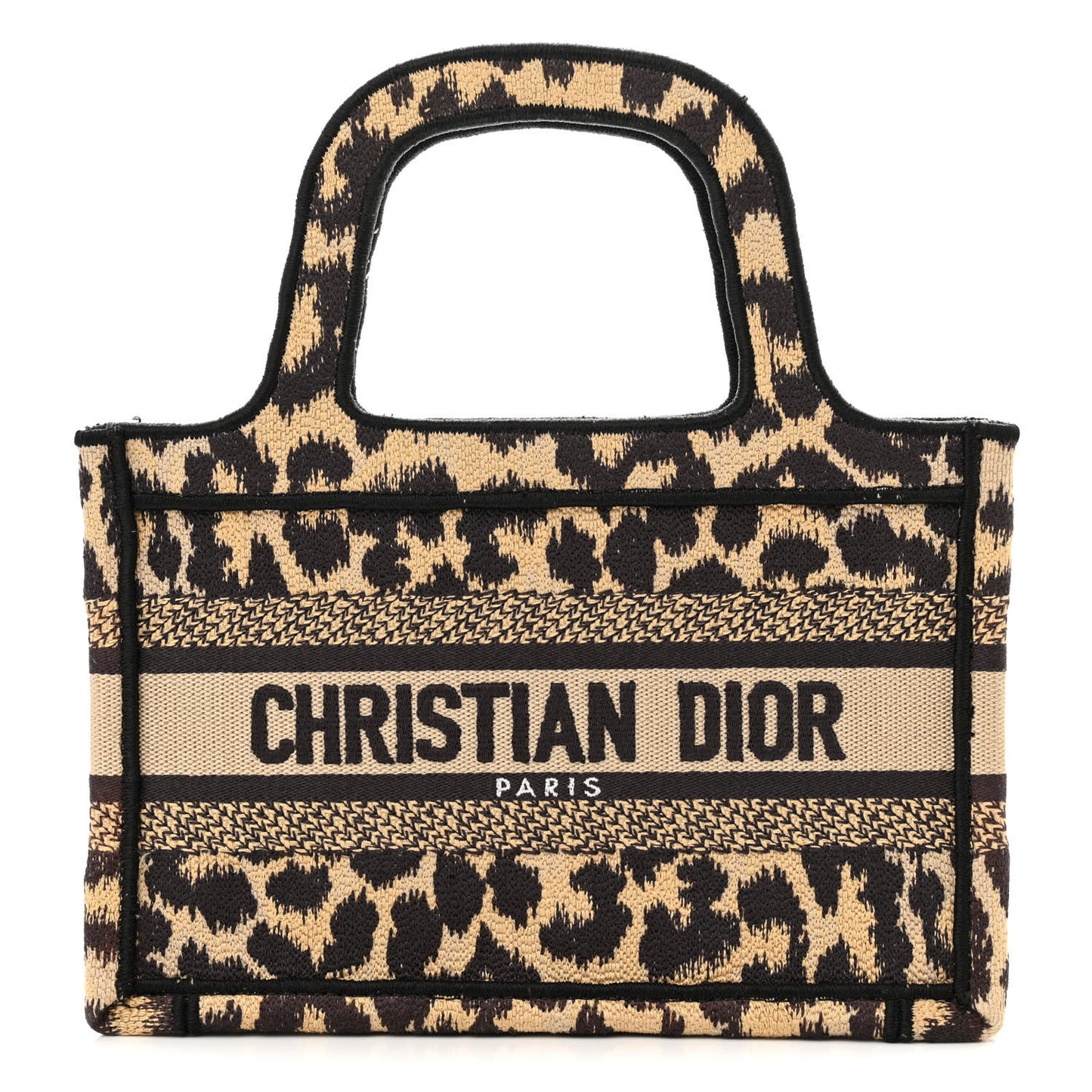 Canvas Mizza Embroidered Mini Leopard Book Tote Beige