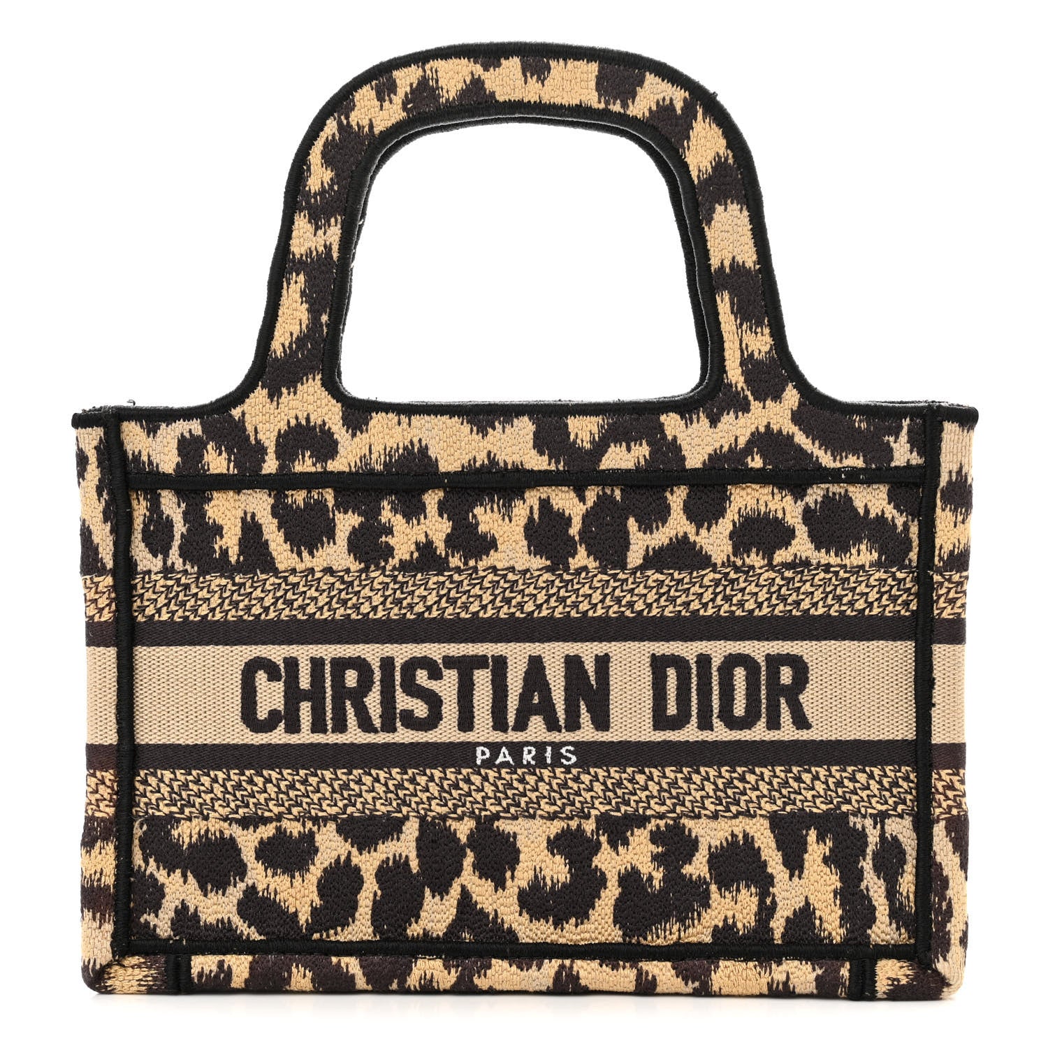 Christian Dior Canvas Mizza Embroidered Mini Leopard Book Tote Beige 1 of 11