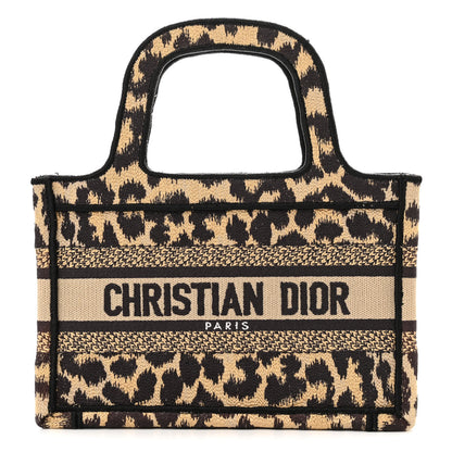 Christian Dior Canvas Mizza Embroidered Mini Leopard Book Tote Beige 1 of 11