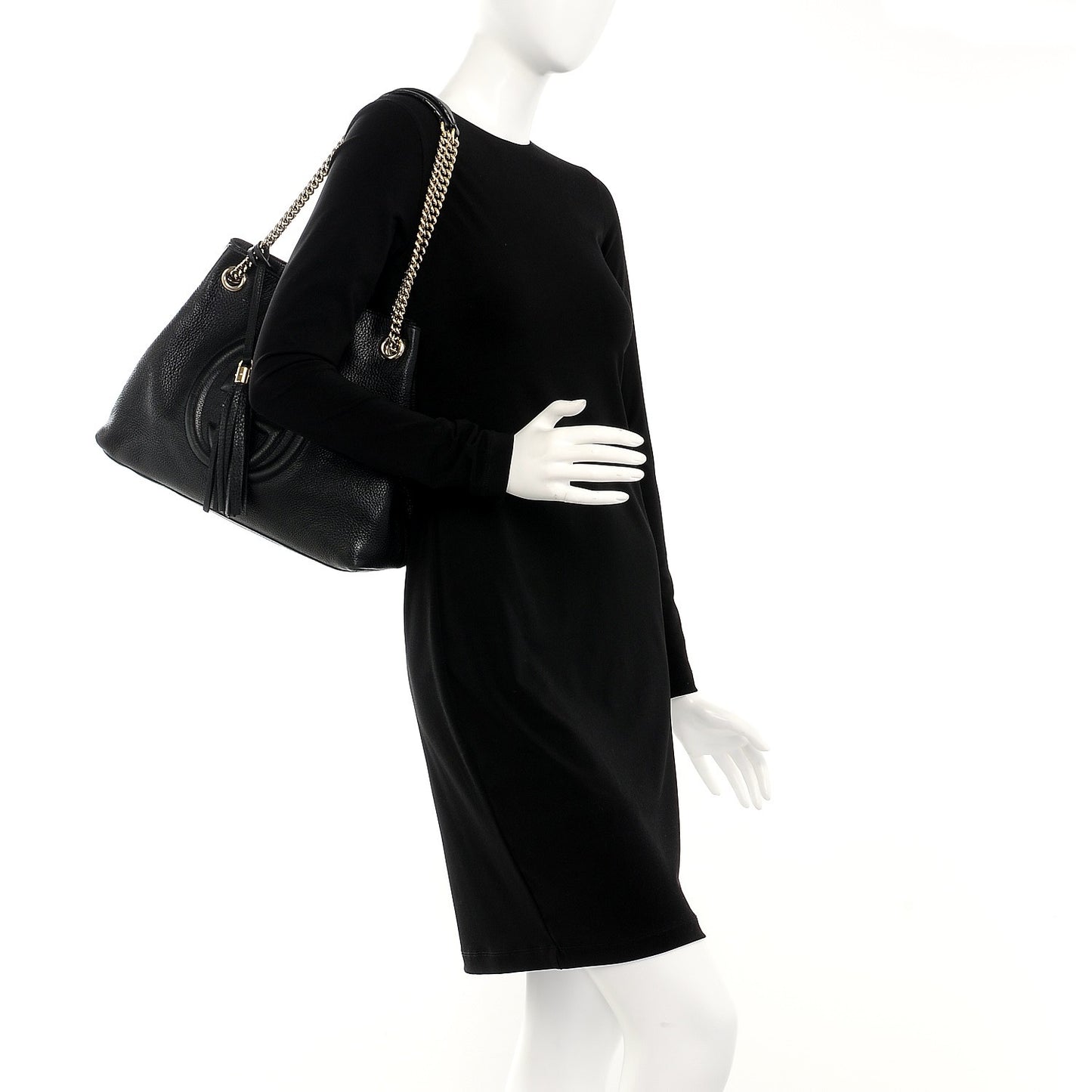 Pebbled Calfskin Medium Soho Chain Shoulder Bag Black