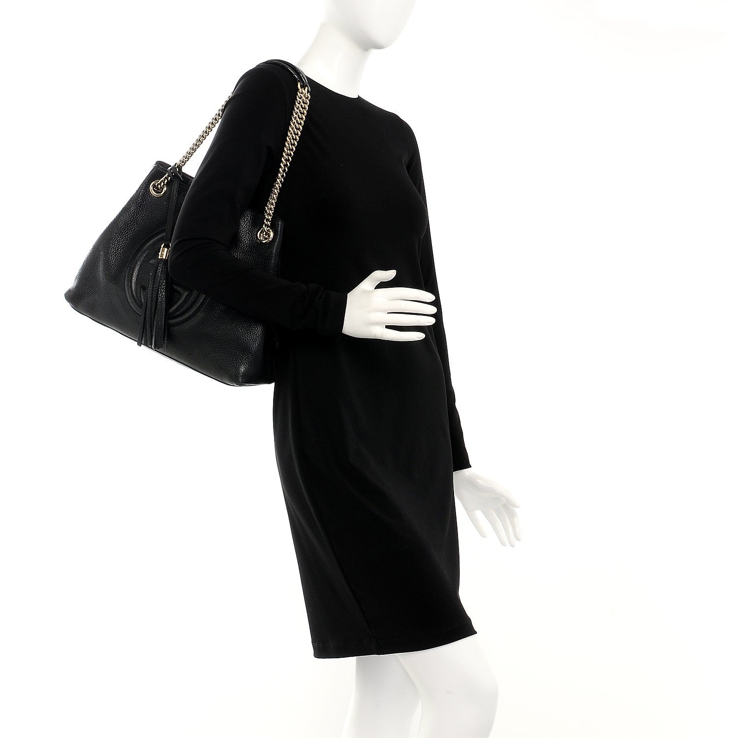 Gucci Pebbled Calfskin Medium Soho Chain Shoulder Bag Black 2 of 13