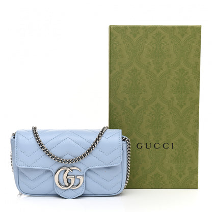 Gucci Calfskin Matelasse Super Mini GG Marmont Shoulder Bag Porcelain Light Blue 11 of 11
