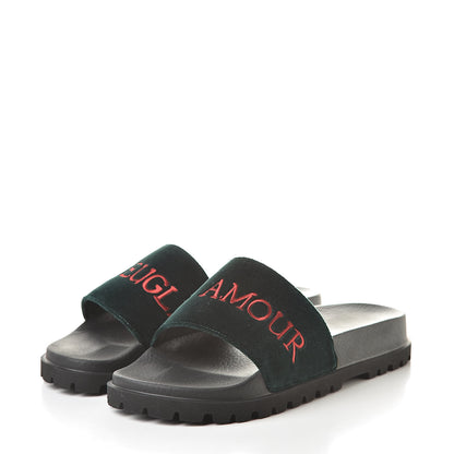Gucci Velvet Aveugle Par Amour Mens Lug Sole Slide Sandals 7 Green 3 of 8