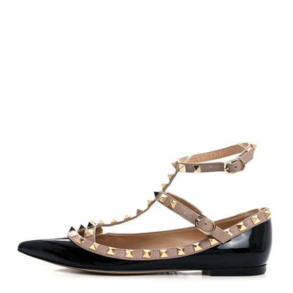 Valentino Garavani Patent Rockstud Cage Ballerina Flats 36.5 Black Poudre 1 of 9