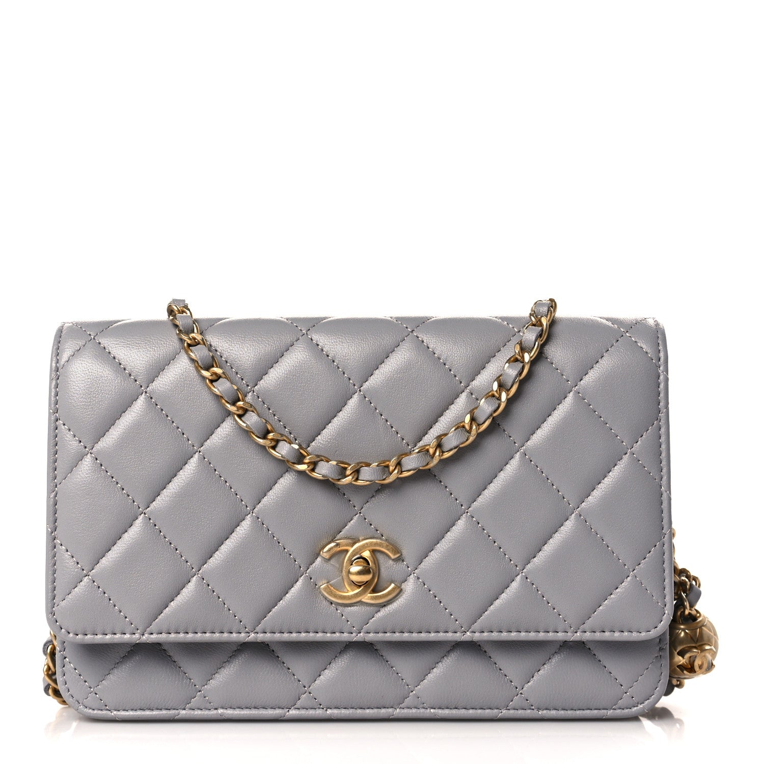 Chanel Lambskin Quilted CC Pearl Crush Wallet on Chain WOC Grey 1 of 11