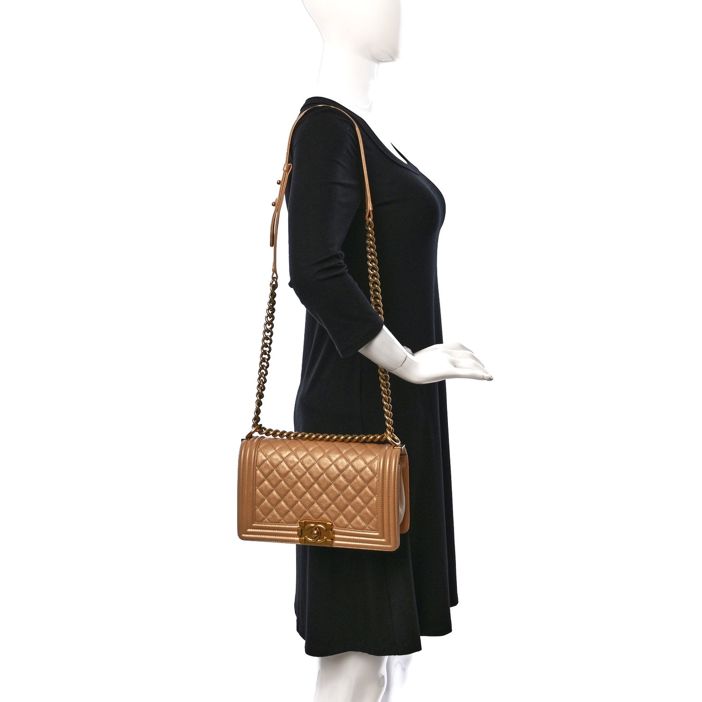 Metallic Calfskin Quilted Medium Boy Flap Gold