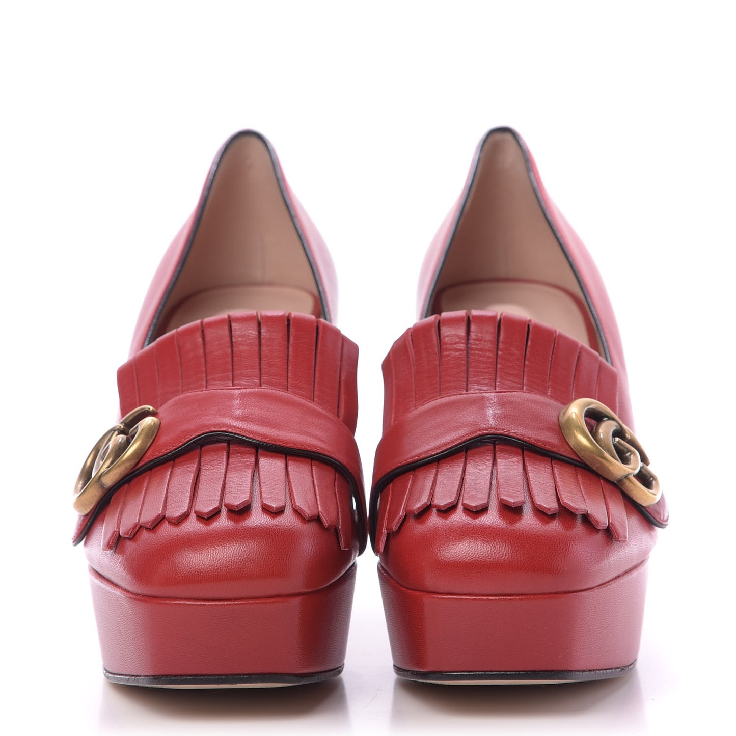 Malaga Kid GG Marmont Fringe Platform Loafer Pumps 38.5 Hibiscus Red