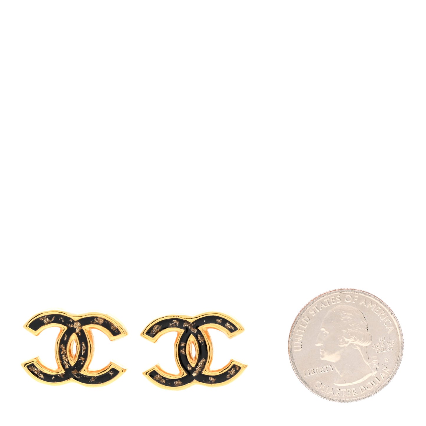 Resin CC Stud Earrings Black Gold