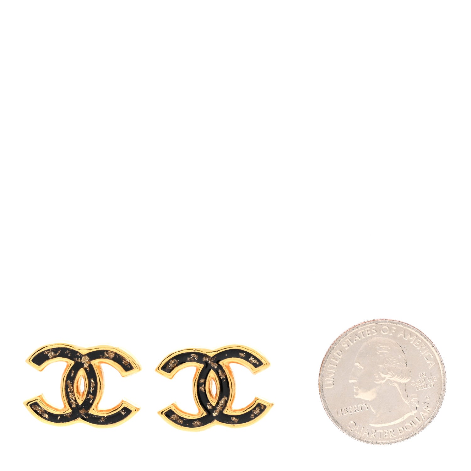 Chanel Resin CC Stud Earrings Black Gold 2 of 5