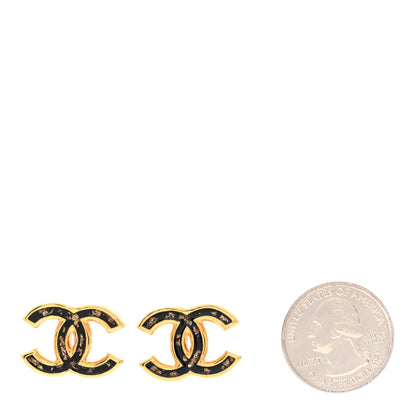 Chanel Resin CC Stud Earrings Black Gold 2 of 5