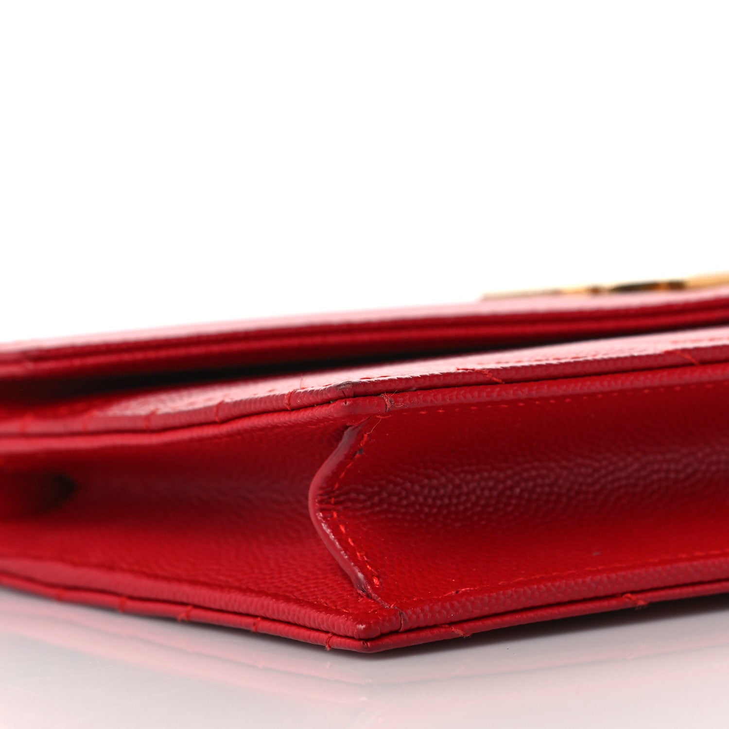 Saint Laurent Grain De Poudre Matelasse Chevron Monogram Envelope Chain Wallet New Red 7 of 8