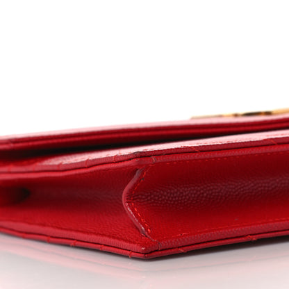 Saint Laurent Grain De Poudre Matelasse Chevron Monogram Envelope Chain Wallet New Red 7 of 8