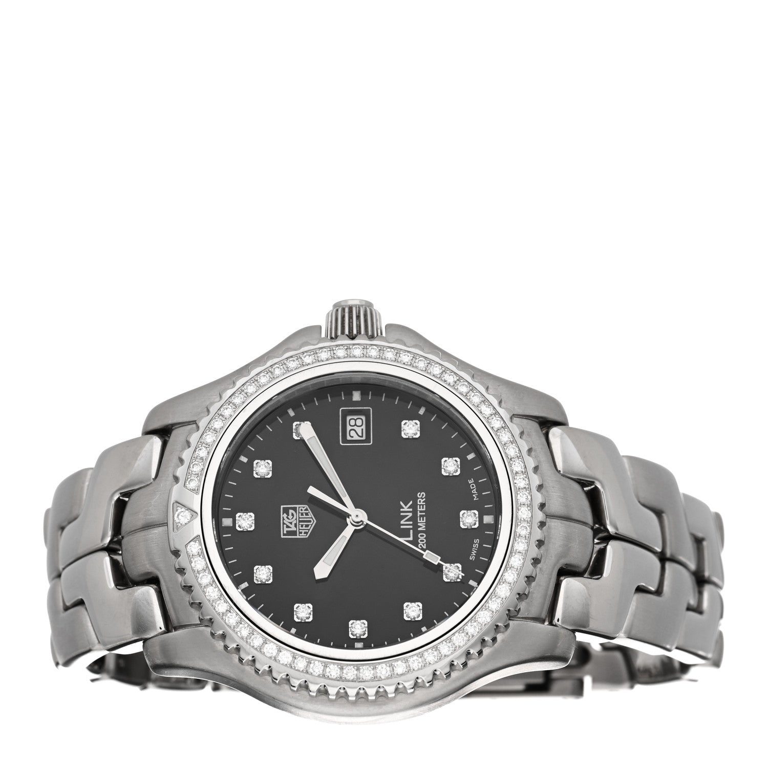 Tag Heuer Stainless Steel Diamond Bezel 41mm Link Quartz Watch Black WT111P 2 of 4