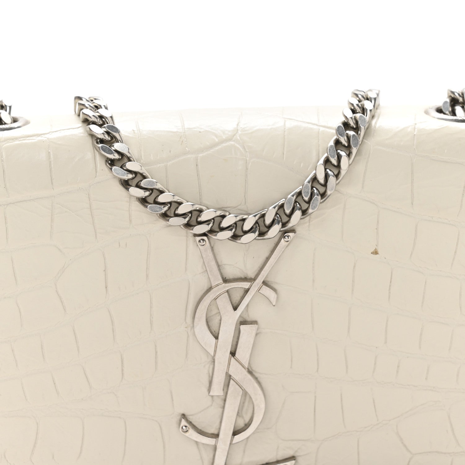 Saint Laurent Calfskin Crocodile Embossed Small Classic Monogram Kate Tassel Satchel  Crema Soft 8 of 10