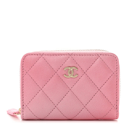 Chanel Metallic Goatskin Quilted Zip Around Coin Purse Wallet Rose Clair 1 of 7