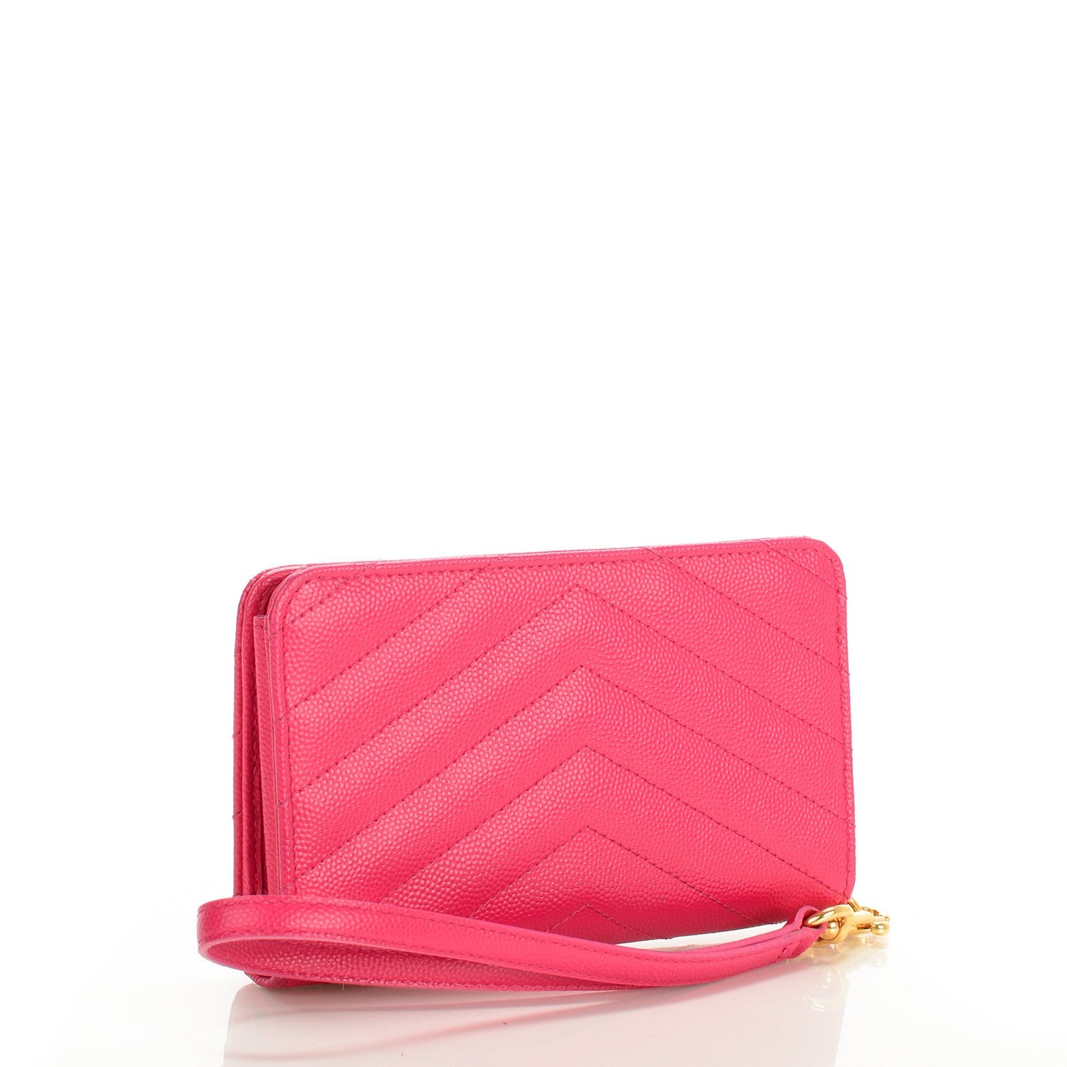 Saint Laurent Grain De Poudre Matelasse Chevron Monogram Phone Wallet Lipstick Fuchsia 3 of 7