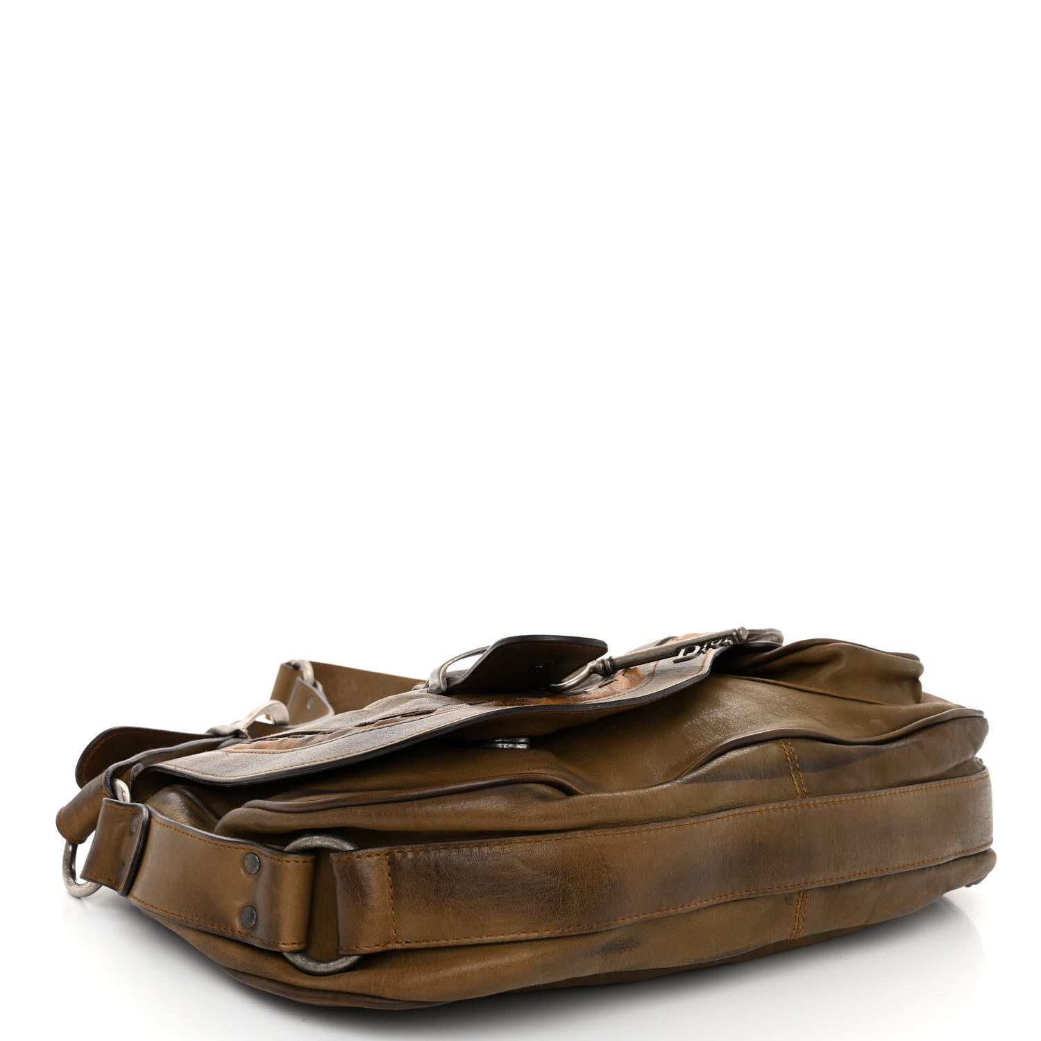 Christian Dior CHRISTIAN DIOR Calfskin Gaucho Double Saddle Bag Brown 4 of 9