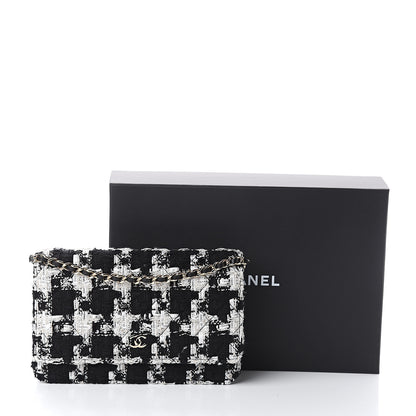 Chanel Tweed Quilted Wallet On Chain WOC Black Ecru White 10 of 10