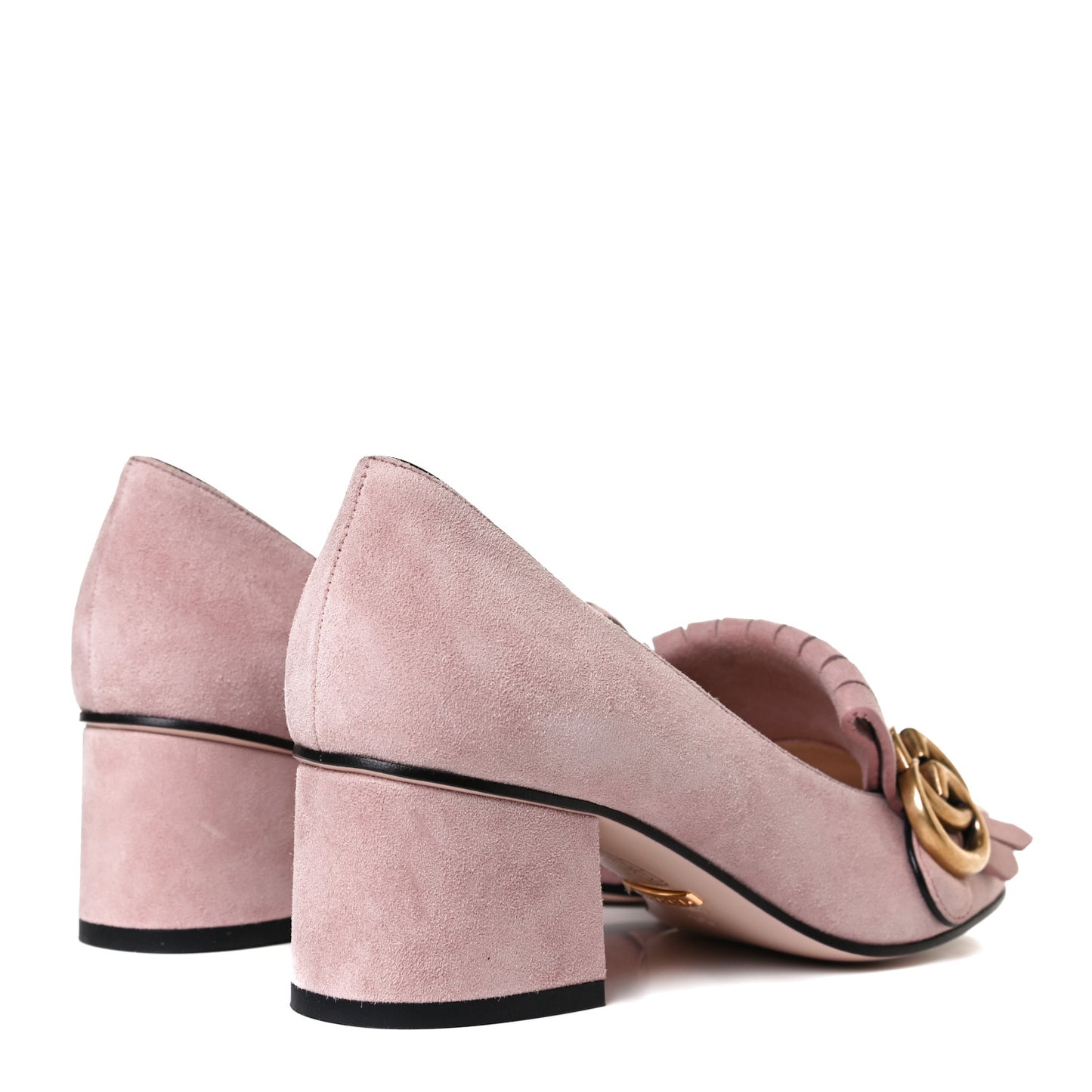 Kid Scamosciato GG Marmont Fringe 50mm Loafer Pumps 35 Crystal Pink