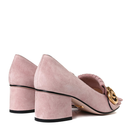 Gucci Kid Scamosciato GG Marmont Fringe 50mm Loafer Pumps 35 Crystal Pink 4 of 14