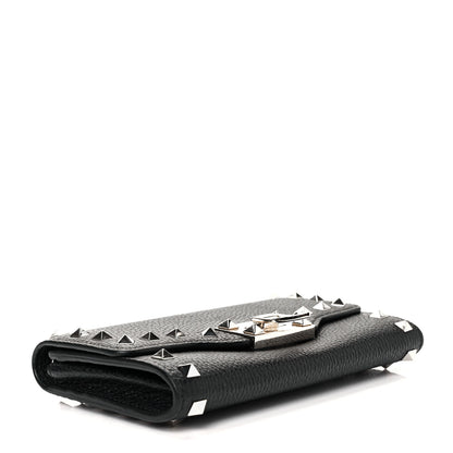 Valentino Garavani Pebbled Calfskin Rockstud Flip Lock Wallet On Chain Black 4 of 8