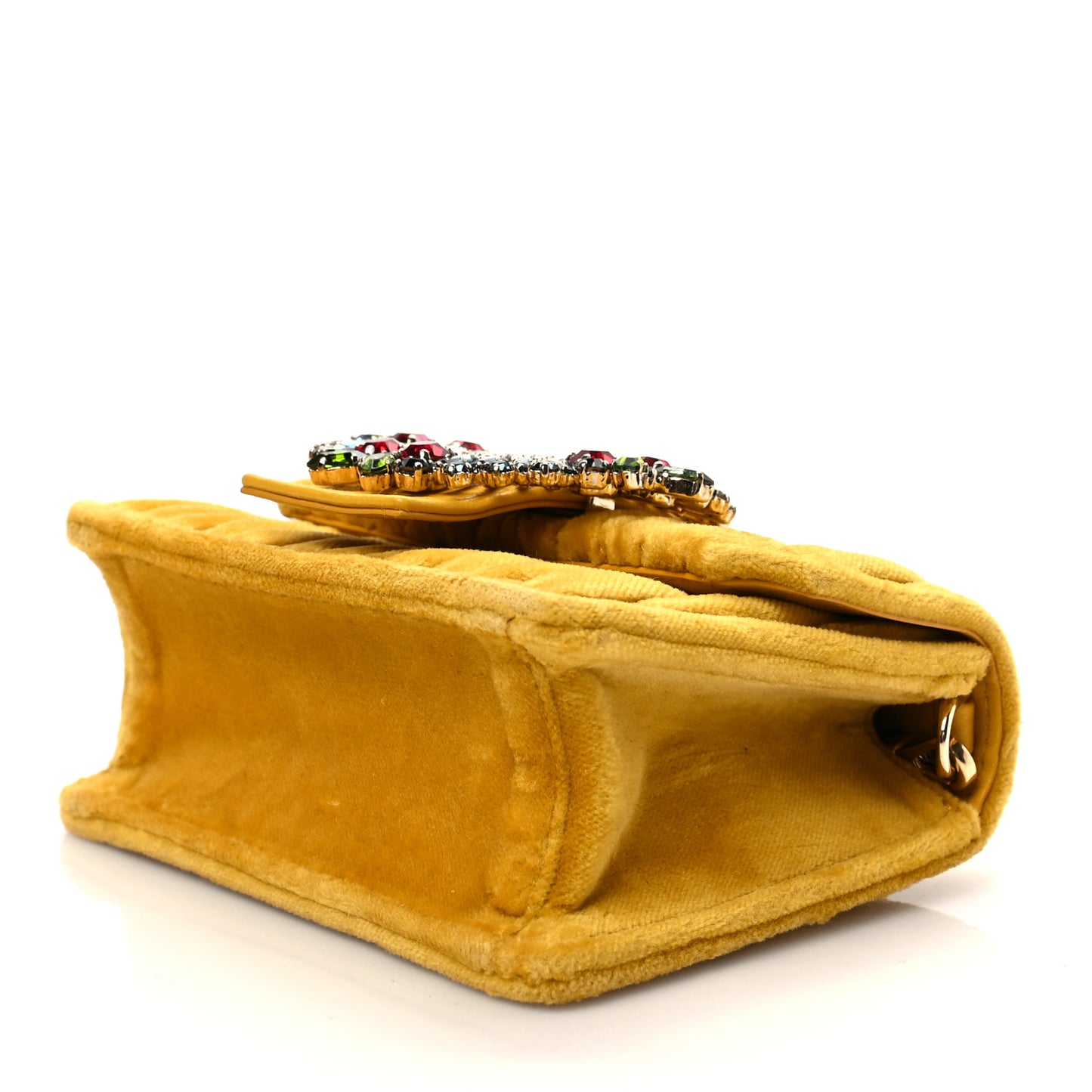 Velluto Matelasse Crystal Embellished Chain Shoulder Bag Senape