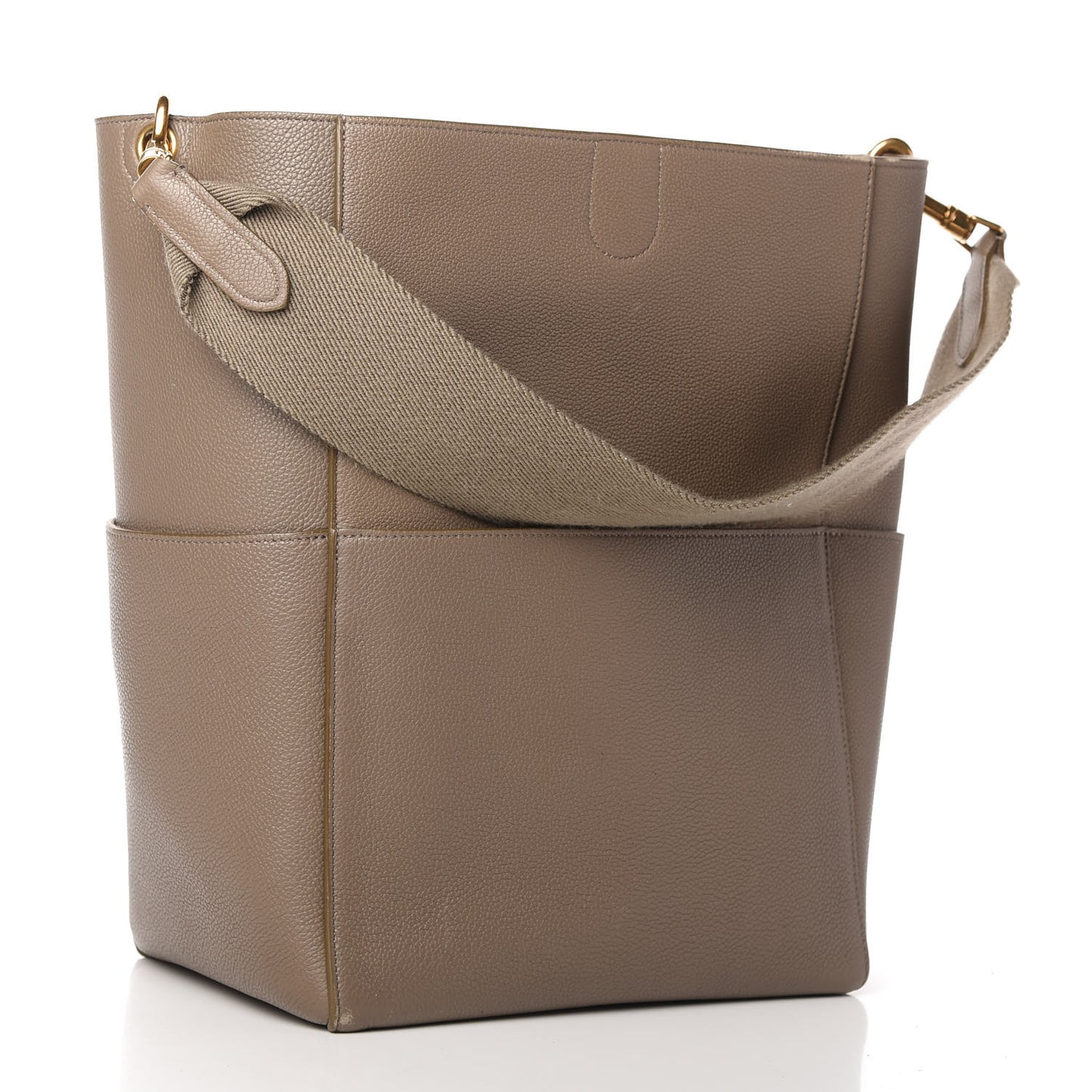 Soft Grained Calfskin Sangle Bucket Bag Taupe