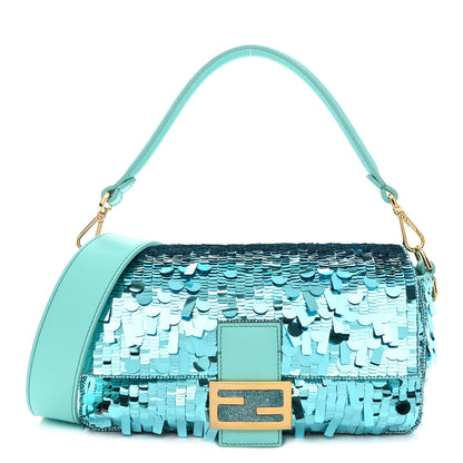 Fendi Sequin Paillettes Vitello Grace Sex and the City Baguette Spring Turquoise 1 of 14