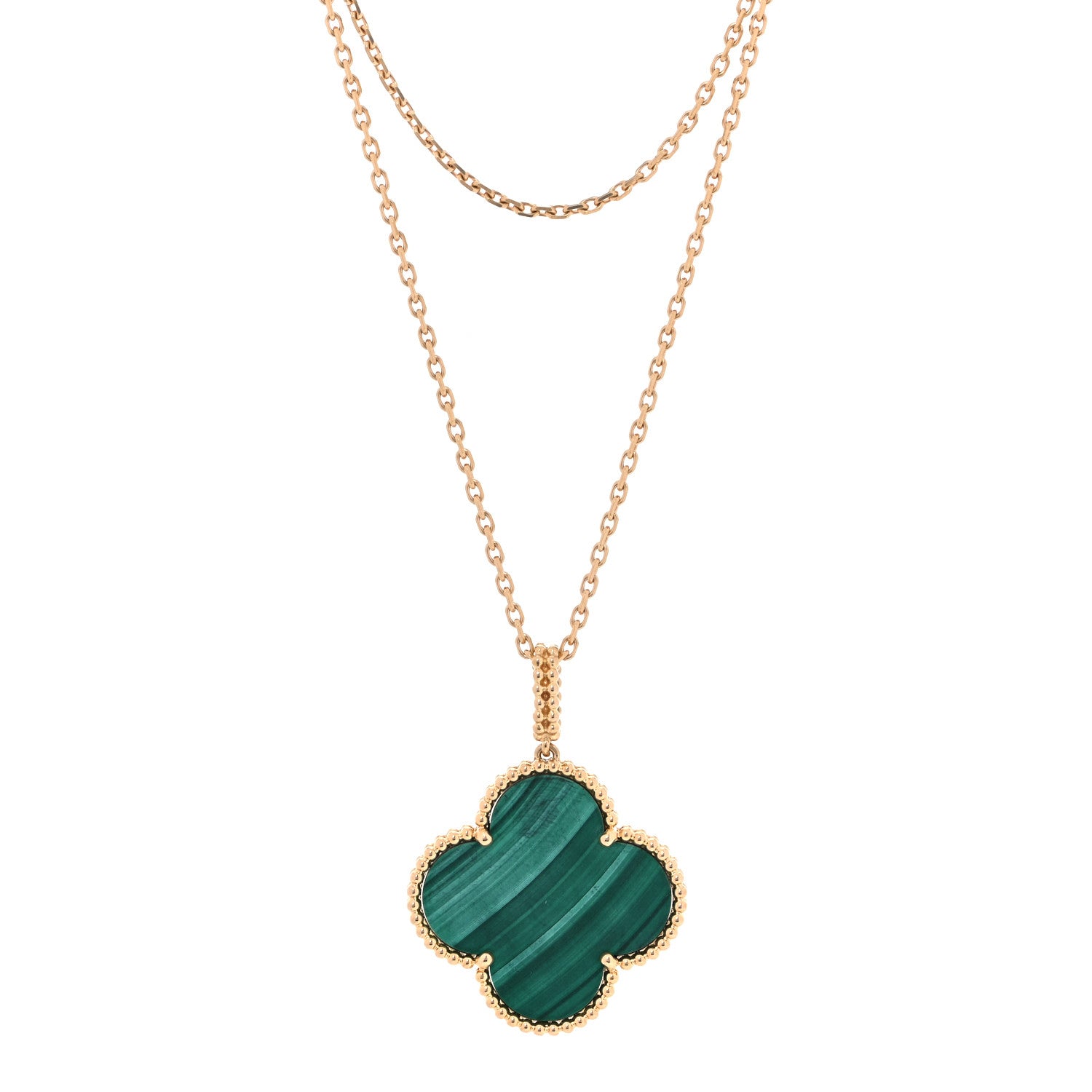 Van Cleef & Arpels 18K Yellow Gold Malachite Magic Alhambra Pendant Necklace 1 of 7