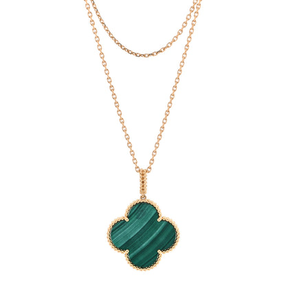 Van Cleef & Arpels 18K Yellow Gold Malachite Magic Alhambra Pendant Necklace 1 of 7