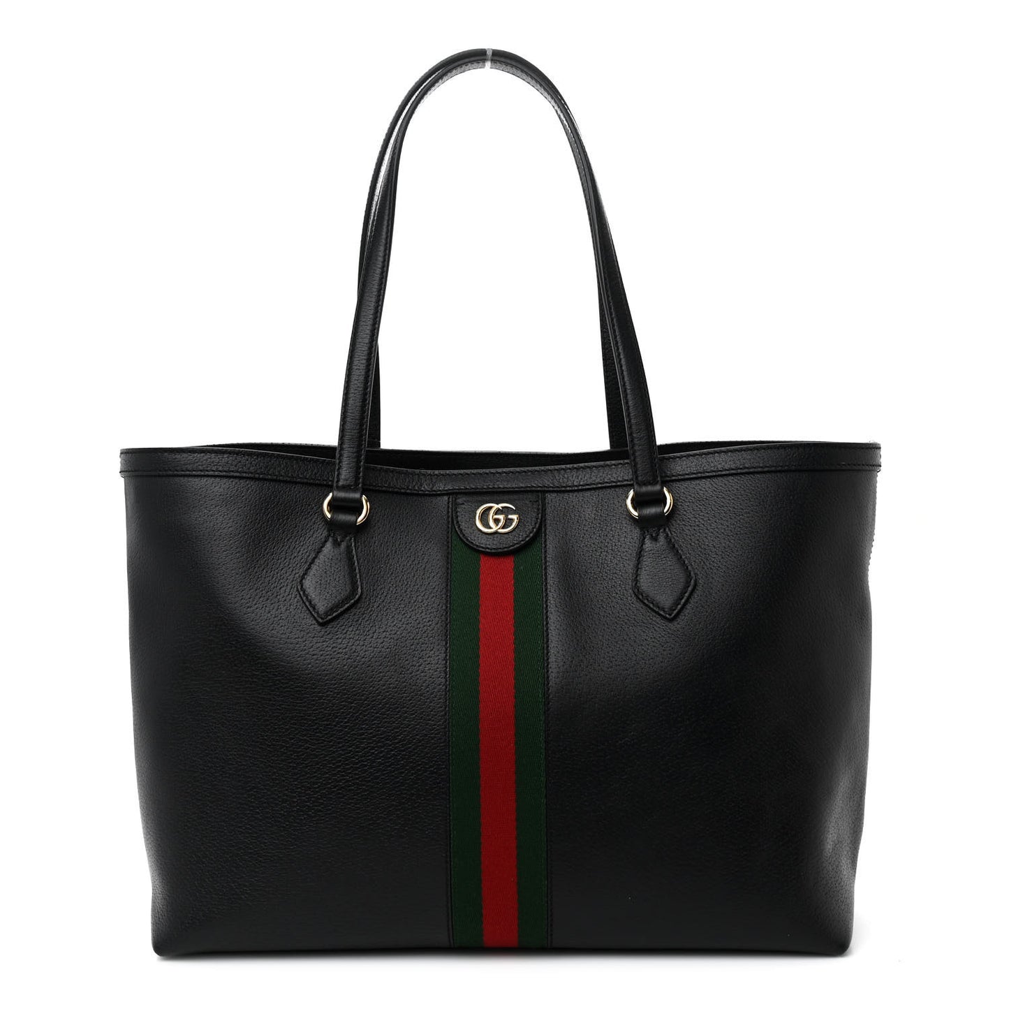 Textured Calfskin Web Medium Ophidia Shopping Tote Black