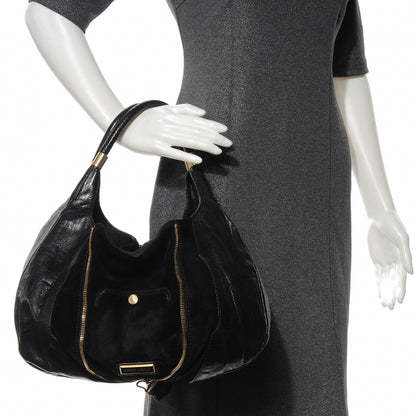 Jimmy Choo Liquid Patent Suede Mandah Tote Black 2 of 9