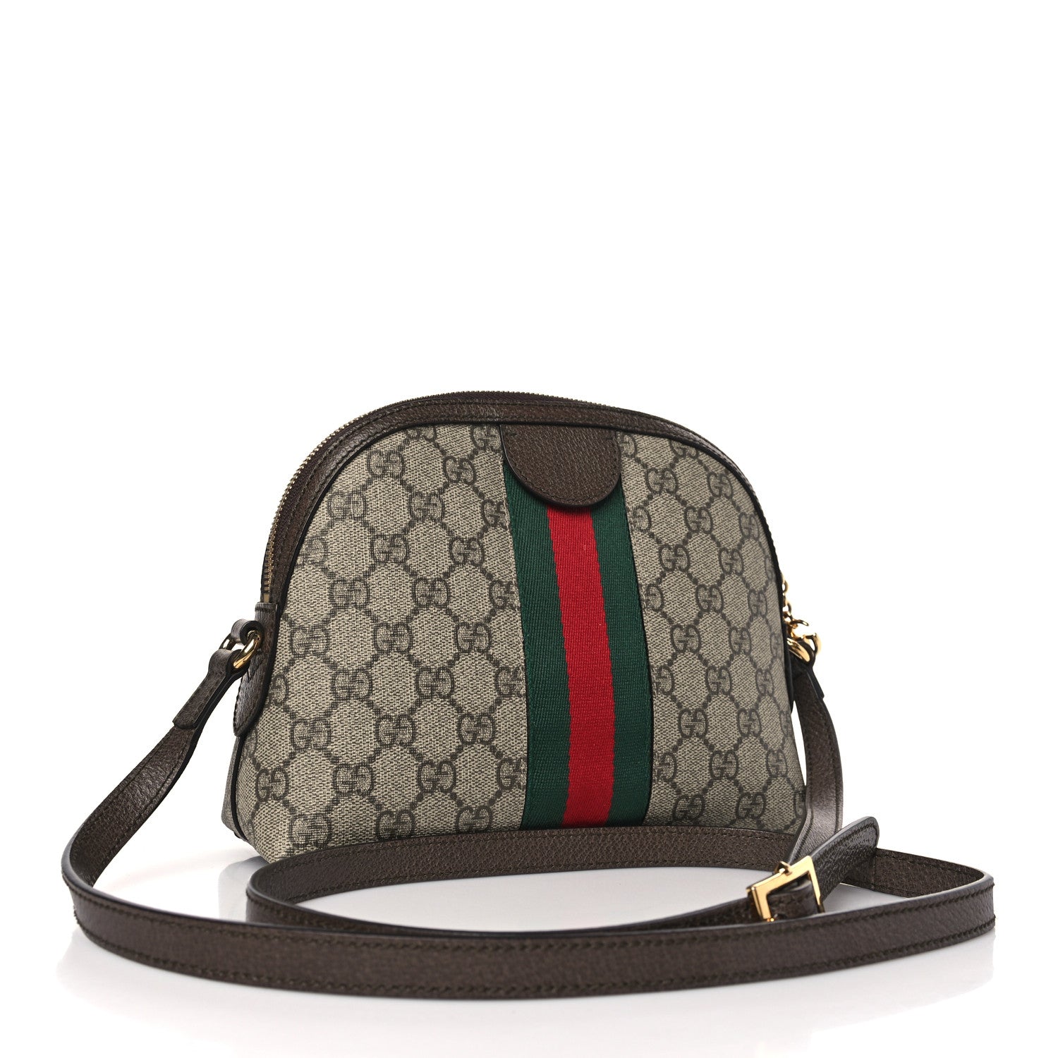 Gucci GG Supreme Monogram Textured Dollar Calfskin Web Small Ophidia Dome Shoulder Bag Beige Ebony New Acero 3 of 9