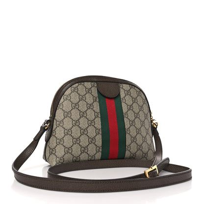 Gucci GG Supreme Monogram Textured Dollar Calfskin Web Small Ophidia Dome Shoulder Bag Beige Ebony New Acero 3 of 9