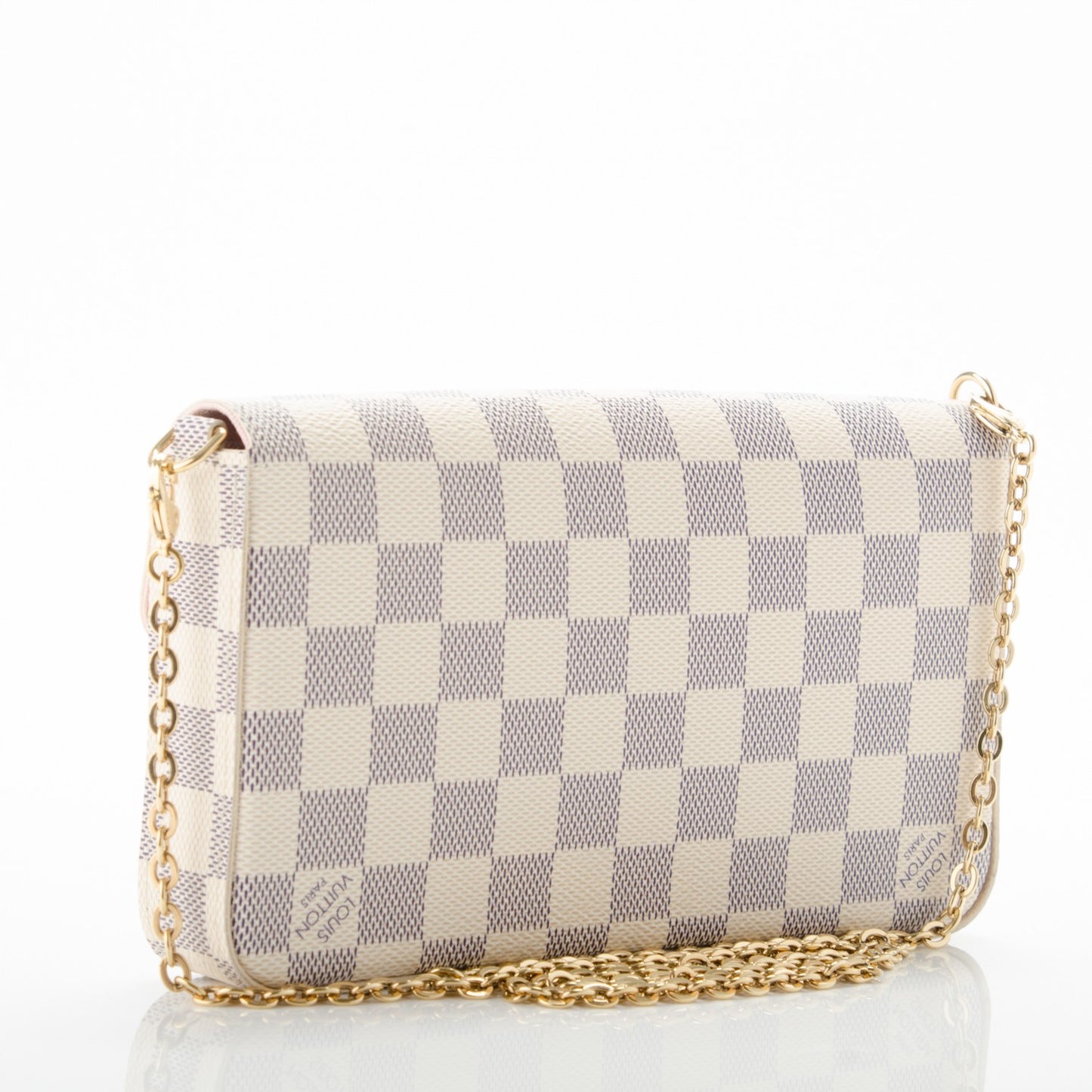 Damier Azur Pochette Felicie Chain Wallet Rose Ballerine